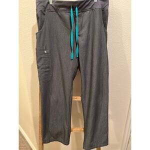 Figs Gray Pants with Teal Drawstring